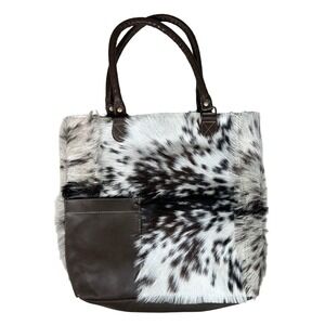 Chloe & Lex Cowhide Leather Tote Bag Brown White Black Shoulder Bag Western